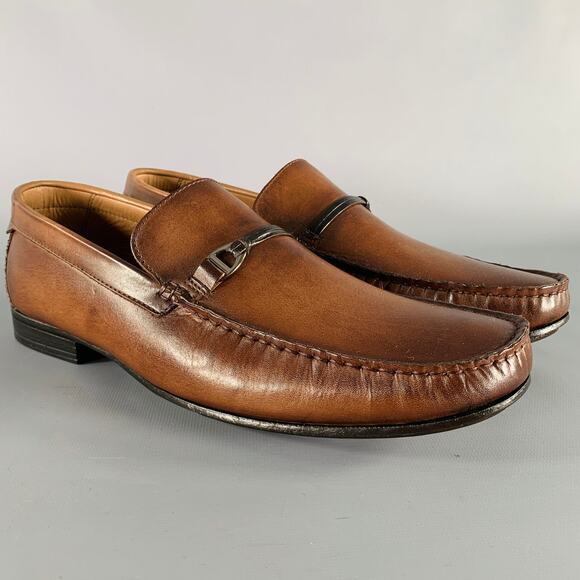 BELVEDERE Size 9 -Elkan- Brown Leather Loafers - Picture 1 of 9